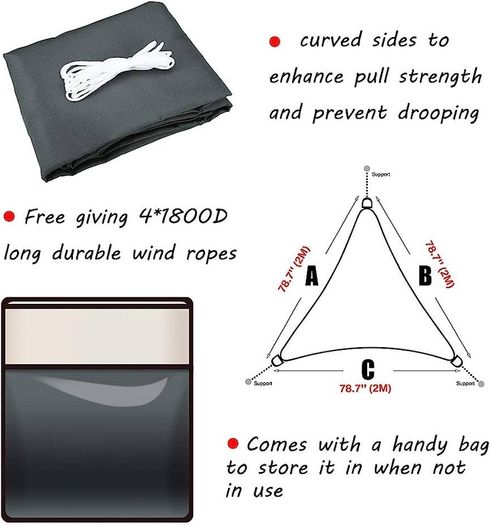 Sun Shade Sail Waterproof Outdoor Garden Patio Party Sunscreen Awning 2x2x2m Triangle Canopy 98% UV Block with Free Rope MULTIPLE COLOURS/SIZES AVAILABLE