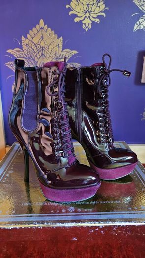 Carvela lace up burgundy patent leather and suede boots stiletto high heels 5