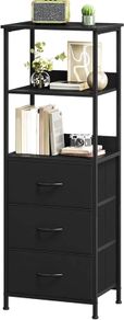 5-Tier Bookcase, Freestanding Bookcase for Living Room Bedroom Home Office, Tall Bookshelf with 3 Fabric Storage Drawers, Shelving Unit Open Storage Display Shelf, Black