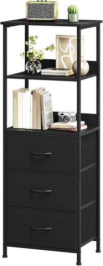 5-Tier Bookcase, Freestanding Bookcase for Living Room Bedroom Home Office, Tall Bookshelf with 3 Fabric Storage Drawers, Shelving Unit Open Storage Display Shelf, Black