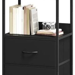 5-Tier Bookcase, Freestanding Bookcase for Living Room Bedroom Home Office, Tall Bookshelf with 3 Fabric Storage Drawers, Shelving Unit Open Storage Display Shelf, Black