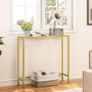 Console Table, Tempered Glass Sofa Table, Gold Slim Hallway Table, 75 x 22 x 80 cm, for Living Room, Entryway, Hallway, Metal Frame, Sturdy, Gold Image 6