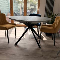 Extendable Grey Dining Table with 4 Gold & Navy Chairs