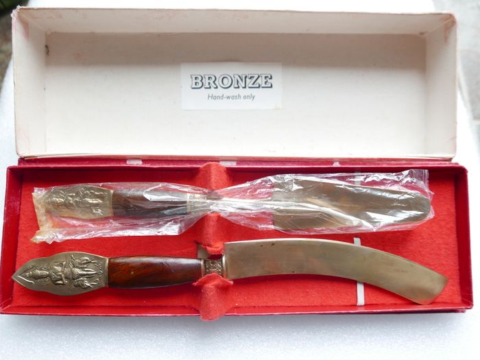 Vintage Serving Set Pre1939 Thailand brass wood