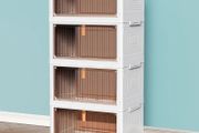 Storage Boxes with Lid, 4-Tier Plastic Stackable Storage Boxes with 1 Lid 23L/Tier, Folding Storage Bins with Wheels, Storage Organizer for Bedroom Living Room Study Office