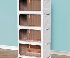 Storage Boxes with Lid, 4-Tier Plastic Stackable Storage Boxes with 1 Lid 23L/Tier, Folding Storage Bins with Wheels, Storage Organizer for Bedroom Living Room Study Office