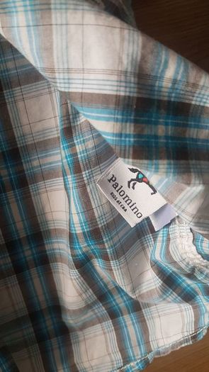 White blue grey checked boy s shirt 110 cm