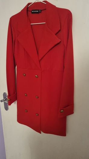 PrettyLittleThing Red Blazer Dress with Gold Buttons