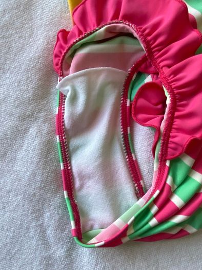 Kids Sanrio Hello Kitty Pink and Green Striped One Piece Swimsuit
