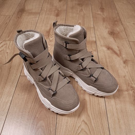 Sofie Schnoor Brown Beige Suede Fleece Lined Chunky Strap Boots 5UK/38EU