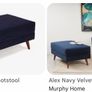 Navy blue velvet footstool Image 3