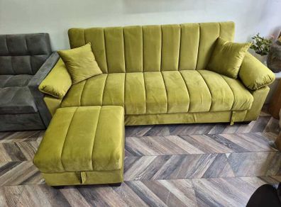 Sofa Bed with Storage & Pouffe 210cm Yadhi Lime