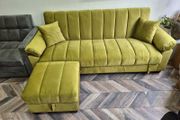 Sofa Bed with Storage &amp; Pouffe 210cm Yadhi Lime