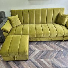 Sofa Bed with Storage & Pouffe 210cm Yadhi Lime