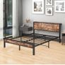 King Size Bed Frame with Storage Wooden Headboard, Metal Bed Frame Kingsize Bed Base/Mattress Foundation, Enhanced Support Noise Free, Textured Black+Brown Oak Image 3