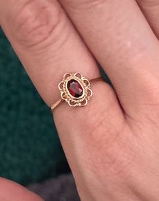 9ct Gold Garnet Ring New Old Stock 2007, Size M