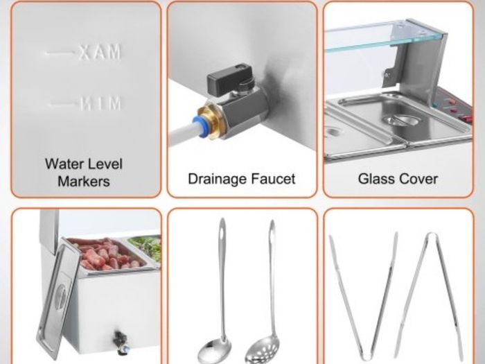 Buffet Food Warmer Stainless Steel 3 Pans with Glass Shield Commercial Countertop Bain Marie 220v