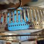 Vintage 70s Crystal divided dish 3 sections-Daisy and Button Pattern - in Silver Plated Stand. Image 6