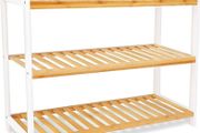 Bamboo Shoe Rack, Easy Build With 3 Shelves, Large Storage Capacity Wooden Shoe/Trainer Stand and Organiser, up to 12 Pairs, Perfect for Hallway, Bedroom, Small Spaces Brown/White (FREE POSTAGE)