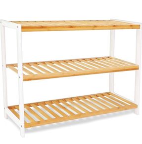 Bamboo Shoe Rack, Easy Build With 3 Shelves, Large Storage Capacity Wooden Shoe/Trainer Stand and Organiser, up to 12 Pairs, Perfect for Hallway, Bedroom, Small Spaces Brown/White (FREE POSTAGE)