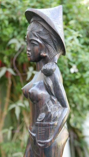 Vintage Sculpture -  Woman Wooden Carving -  Fine Art - Hand Carved Hard Woman Wood Sculpture - height 24,5"