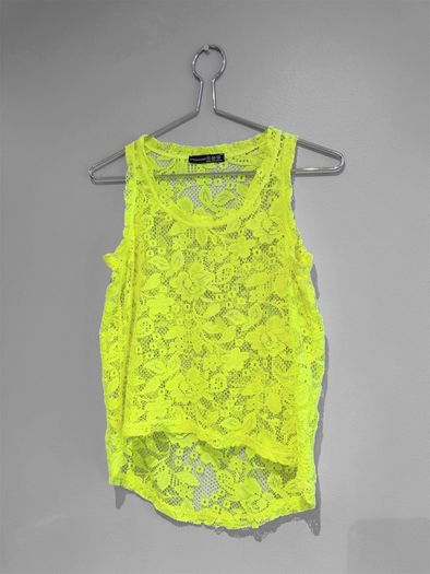 Pre Owned Primark Neon Yellow Floral Lace Tank Top