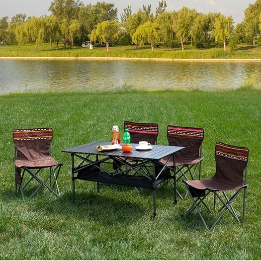 Camping Table, Alloy Steel Roll-up Picnic Table with Large Storage and Carrying Bag for Outdoor Picnic, Camping, BBQ, Party, Backyard, Beach (table/95x55x60cm)