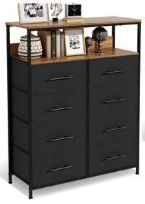 Chest of Drawers, Dresser for Bedroom with 8 Fabric Drawers, Tall Storage Organizer Unit with 2 Layers Shelf, TV Stand with Sturdy Metal Frame (Black)