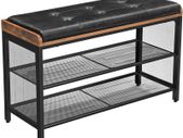 Shoe Bench Padded Bench with Mesh Shelf Shoe Rack Hallway Bedroom Metal Easy Assembly Space Saving Industrial Design Black Faux Leather Vintage Dark Brown