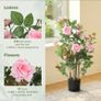 90cm Artificial Rose Tree, Decorative Fake Plant with 344 Silk Leaves 17 Flowers for Outdoor Indoor Decor, Pink Image 2