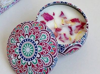 Boho Style Scented Candle with Flower Petals - ideal for meditation, altars and home spa & relaxing baths