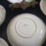 Lovely Set of Six Vintage English Bone China Hand Painted Saucers, (For Use as Petit Fours Plates), with Green Flowers on a Creamy Yellow Base Glaze. Image 5