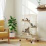 4-Level Rolling Small Animal Cage, Rabbit Cage with 3 Ramps, Water Bottle, Food Dish, 15cm Deep Tray, Beige Image 6