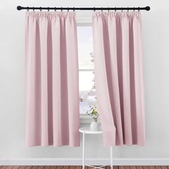 Nursery Thermal Insulated Window Curtain - Pencil Pleated Light Block Curtain Drapes for Girl's Room Solid Bedroom Window Treatment for Noise Reducing, 2 Panels, W46 X L72, Pink