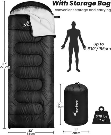 NEW SALE | Sleeping Bag Camping Sleep Bags: Sportneer Warm Sleeping Bags for Single Adults 3-4 Season Waterproof Lightweight Large Ultralight suit for Adult Man Fishing Travel Outdoor