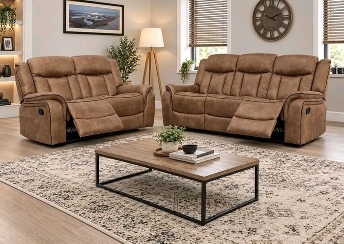 Westwood Grey & Biscuit Fabric Recliner Sofa Set