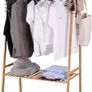 Bamboo Clothes Rail Rack: Free Standing Garment Rack with 3 Storage Shelves 10 Hooks Open Wardrobe Organizer for Clothes Shoes Hats Bags in Entryway Bedroom Living Room Image 9
