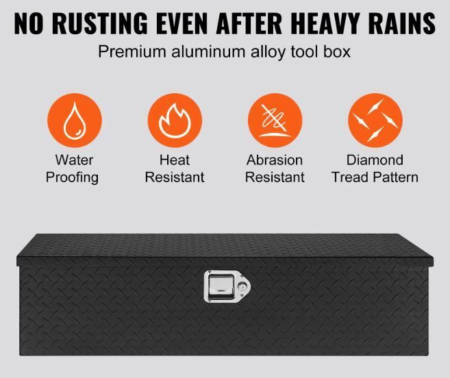 83L Heavy Duty Aluminium Truck Tool Box, Diamond Plate Storage Chest with Lock and Side Handles, Black, 990 x 330 x 254 mm