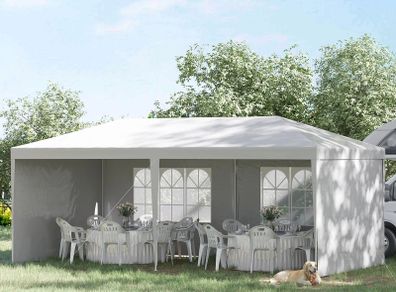 6 x 3 m Party Tent Gazebo Marquee Outdoor Patio Canopy Shelter with Windows and Side Panels White