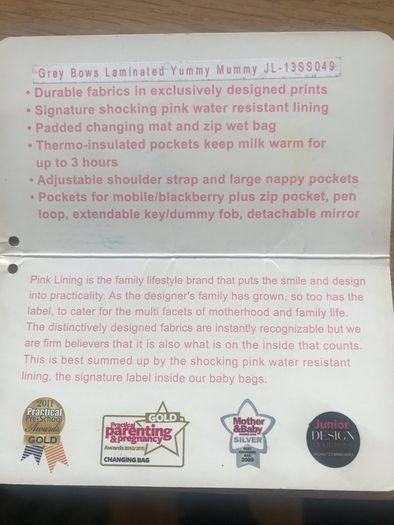 Pink Lining Baby Changing Bag
