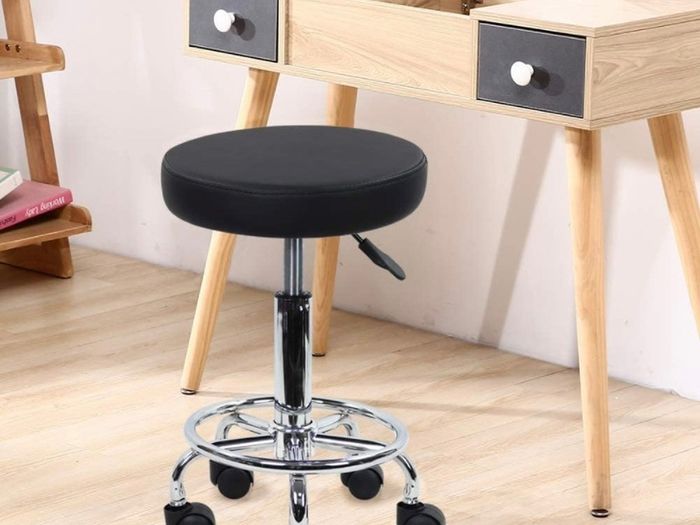 PU Leather Round Rolling Stool with Foot Rest Swivel Height Adjustment Medical Spa Drafting Salon Tattoo Work Office Massage Stools Task Chair Small AVAILABLE IN WHITE/BLACK (FREE POSTAGE)
