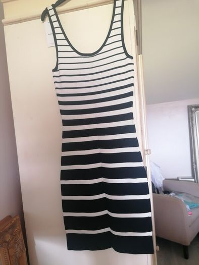 Mango black white dress medium UK 10