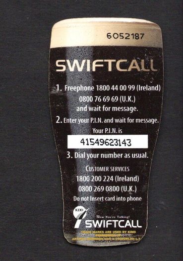 Ireland IR10 Guinness Extra Cold Swfftcall PPre-paid Phonecard
