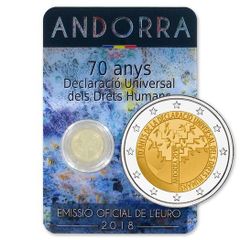 Andorra 2 Euro Commemorative Coin 2018 - 70 Years of the Universal Declaration of Human Rights. Blister Card. BU