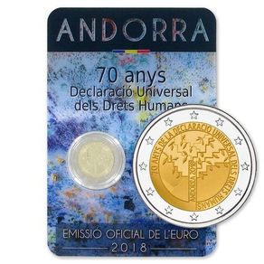 Andorra 2 Euro Commemorative Coin 2018 - 70 Years of the Universal Declaration of Human Rights. Blister Card. BU