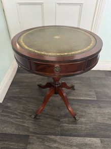Vintage Regency Style Leather Top Drum Table/Occasional Table