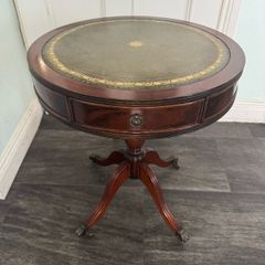 Vintage Regency Style Leather Top Drum Table/Occasional Table