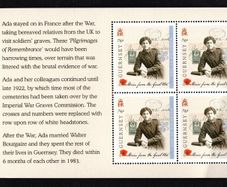 2014 Guernsey Stories from the Great War (I) 74p Ada Le Poidevin Commemorative Stamp Booklet Pane Mint Never Hinged (MNH).