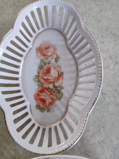 SET OF 2 Bavaria Schumann reticulated tray or dish hand painted floral pattern perfect dresser dish