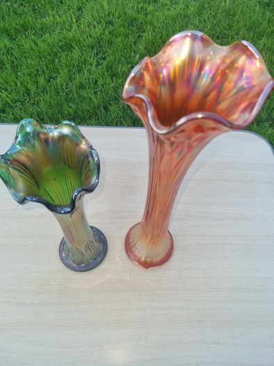 Antique Carnival Glass iridescent glass vases by Fenton.